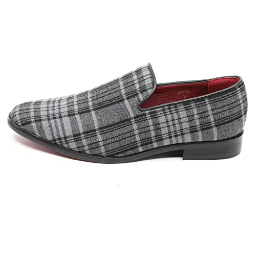 Men's Vintage Plaid Fashion Smoking Slipper Dress Tuxedo Loafers Slip On Shoes SM-502