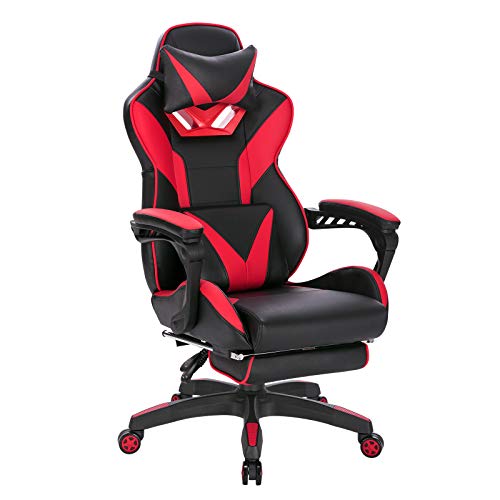 EUGAD Racing Silla de Escritorio Cuero sintético Sillas Gaming Silla de Oficina de Ergonómica Giratoria Taburete de Oficina con Ruedas Rojo