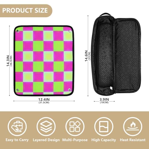 Bolsa de viaje para herramientas de cabello y tapete resistente al calor con cierre impermeable portátil para planchas, alisadores, rizadores, mochila de viaje de tela a cuadros Neon-Ombre Glow para cabello miniatura 4