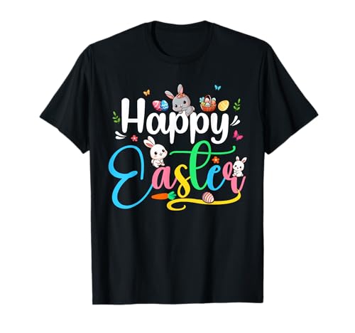 Feliz Pascua Tres Lindos Conejitos Pajarita Huevos Chocolate Amante Camiseta