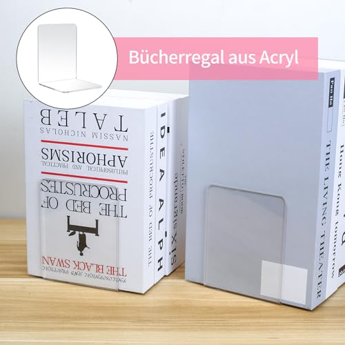 6 Pcs Acrylic Book Ends - Clear Non-Skid Heavy Duty Book Stoppers for Shelves Home Office Desk & Bookshelf Organizer - Image 4