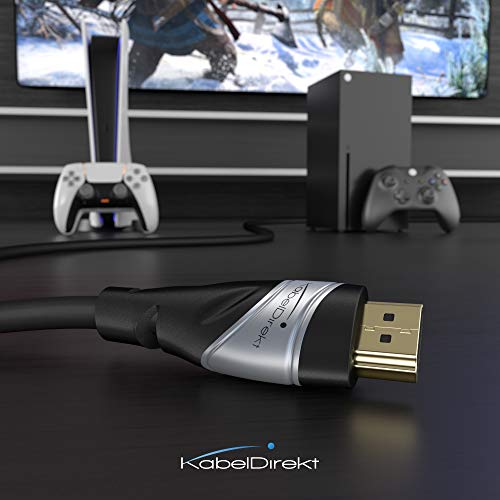 Image of KabelDirekt - 10K & 8K HDMI 2.1 Cable - 10ft, Certified | HDMI 2.1b - Ultra High Speed Cable for PC, PS5, Xbox, Monitor and TV - Black-Silver