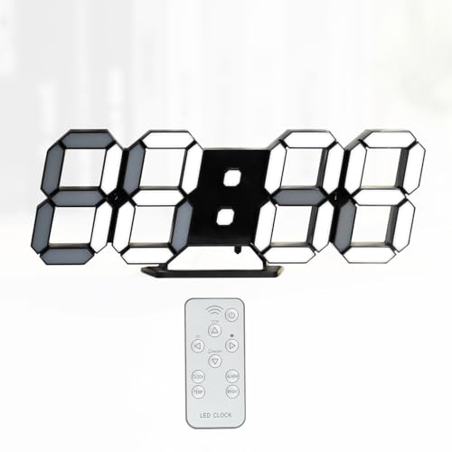 KOSUMOSU デジタル時計 壁掛け時計 LED置き時計 明るさ自動感応 10インチリモコン付き 時間表示(12/24時間)/日付/温度(℃/℉) アラーム機能(ACアダプター付属無し)