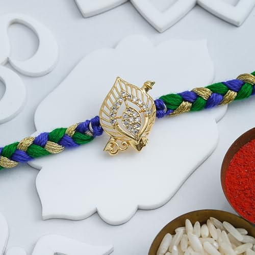 Image of eCraftIndia Morpankh Flute Rakhi for Brother Bhaiya Bhai with Best Bro Ever Fridge Magnet | Roli Chawal Pack