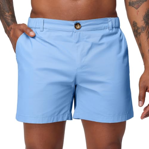 Image of Oymyakon Men's 6 Inch Shorts Casual Cotton Flat Front Chino Shorts Summer Elastic Waist Pull On Short with Pockets