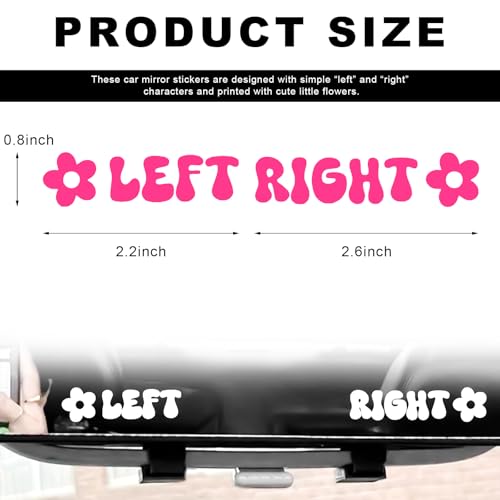Image of Left Right Car Sticker, Beautiful Rear View Mirror Decor Waterproof Vinyl Sticker, Cute Left Right Auto Window Decal Vanity Mirror Decoration for Women Girl, Car Accessories (Pink)
