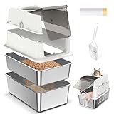 Stainless Steel Sifting Litter Box, Fully Enclosed Sifting Cat Litter Box with Lid, 23.6"L x 15.7"W x 19.44"H Multi-Purpose Stainless Steel Litter Box Enclosure, Anti-Leakage, Easy Clean for Big Cats