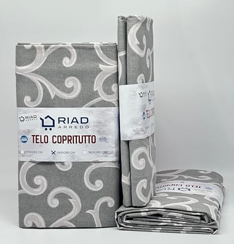 Riad Arredo Tela decorativa para sofá – Cubretodo multiusos GranFoulard colcha de algodón – Tela robusta (gris, 2 plazas – 250 x 280 cm)