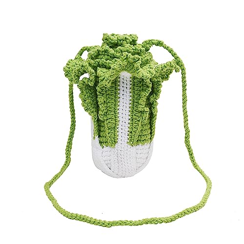 Handmade Knitted Purse Cabbage Shape Shoulder Bag for Women Wool Knitted Crossbody Bag with Drawstring