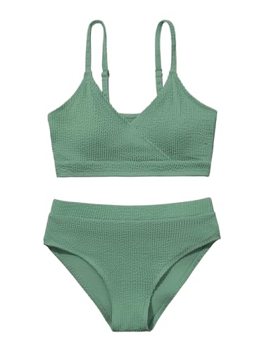 Image of Girl's 2 Piece Swimsuit Solid Spaghetti Strap Bikini Sets Beach Bathing Suit Swimwear for Teen Girls