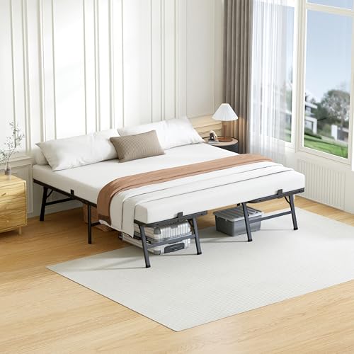 VIPSHOW 12 Inch King Metal Bed Frame Folding Bed Frame Tool-Free Assembly Mattress Foundation No Box Spring Needed Platform 2500lbs Heavy Duty Steel Slats, Noise-Free, Easy Assembly, Black by VIPSHOW - Used condition - Image 2