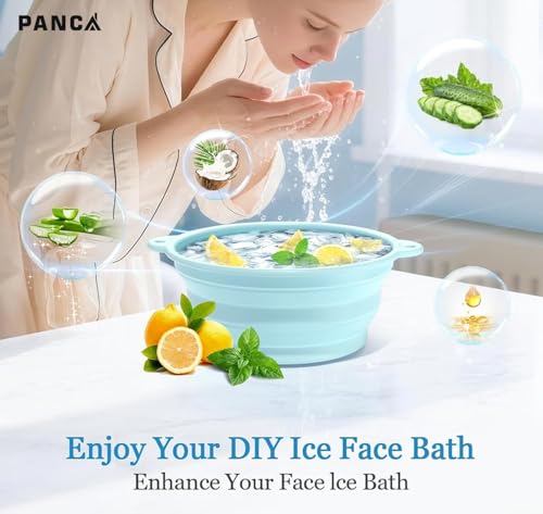 Image of PANCA Foldable Silicone Face Bowl with Built-in Ice Tray | Portable Ice Facial Bowl for Home Ice Baths & Skin Therapy (Blue)