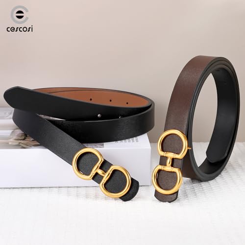 CESCOSI Women Skinny Reversible Leather Belt for Jeans Pants Gold Buckle Thin Ladies Fashion Belt2