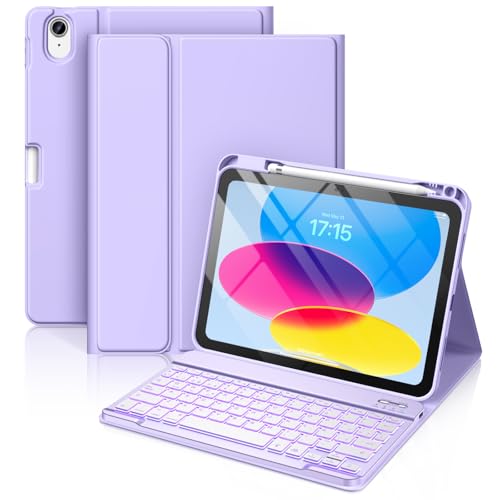 Vobafe Teclado for iPad 10 Generación 2022/11 Generación A16 2025 (10.9/11 Pulgada), QWERTY Español Ñ, Retroiluminado de 7 Colores Bluetooth Magnéticamente Teclado para iPad 10/11 Gen, Lavanda