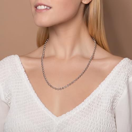 PORI JEWELERS 925 Sterling Silver 3mm, 4mm, 5mm Moon Cut Bead Chain Necklace - Made in Italy - Yellow, Silver4