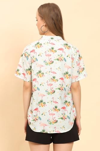 Image of Womens Casual Shirt Soft Beach Shirts Floral Tropic Print V Neck T-Shirt Short Sleeve Button Up Tops