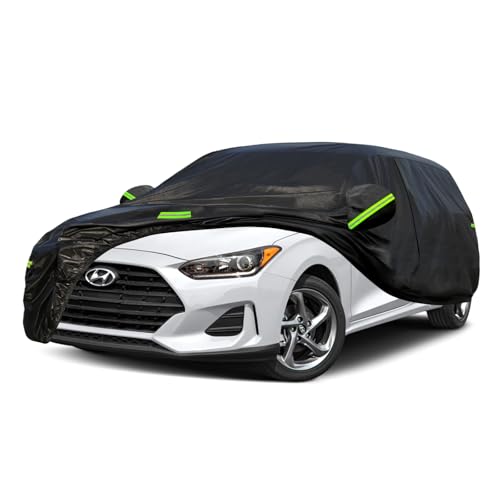 Image of Kaugung 7 Layers Hatchback Car Cover Custom Fit Hyundai Veloster from 2011-2025, Waterproof Car Cover All Weather for Automobiles Outdoor Indoor with Zipper Door, Sun Rain Dust Snow Protection.Black