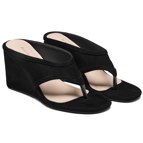 Image of Women's Wedges Heeled Slippers Fabric Heels Slip on Comfy Evening Dress Woven Sandals Square Toe Shoes for Women 3.3 inch Heels
