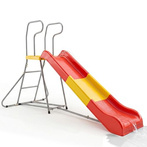 Mersco 2 in 1 Outdoor Slide for Kids, 6.4FT Freestanding Slide with Stairs, Sturdy Heavy Duty Playground Equipment - Playground Slide for Pool Side & Garden, Lawn, Water Slide for Ages 3-8