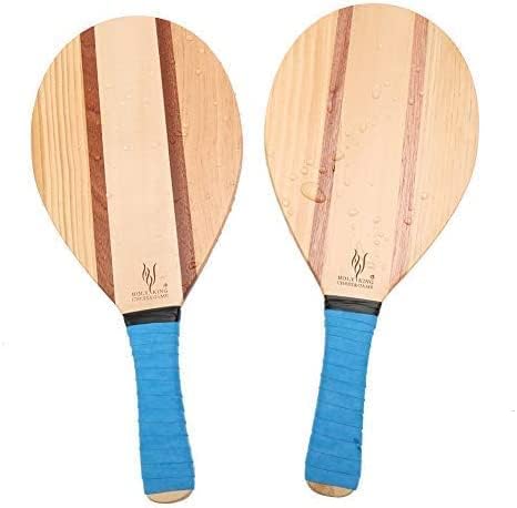 HOLYKING Wooden Beach Striped Paddle Game Sets, Tennis Racket Outdoor Sport Games