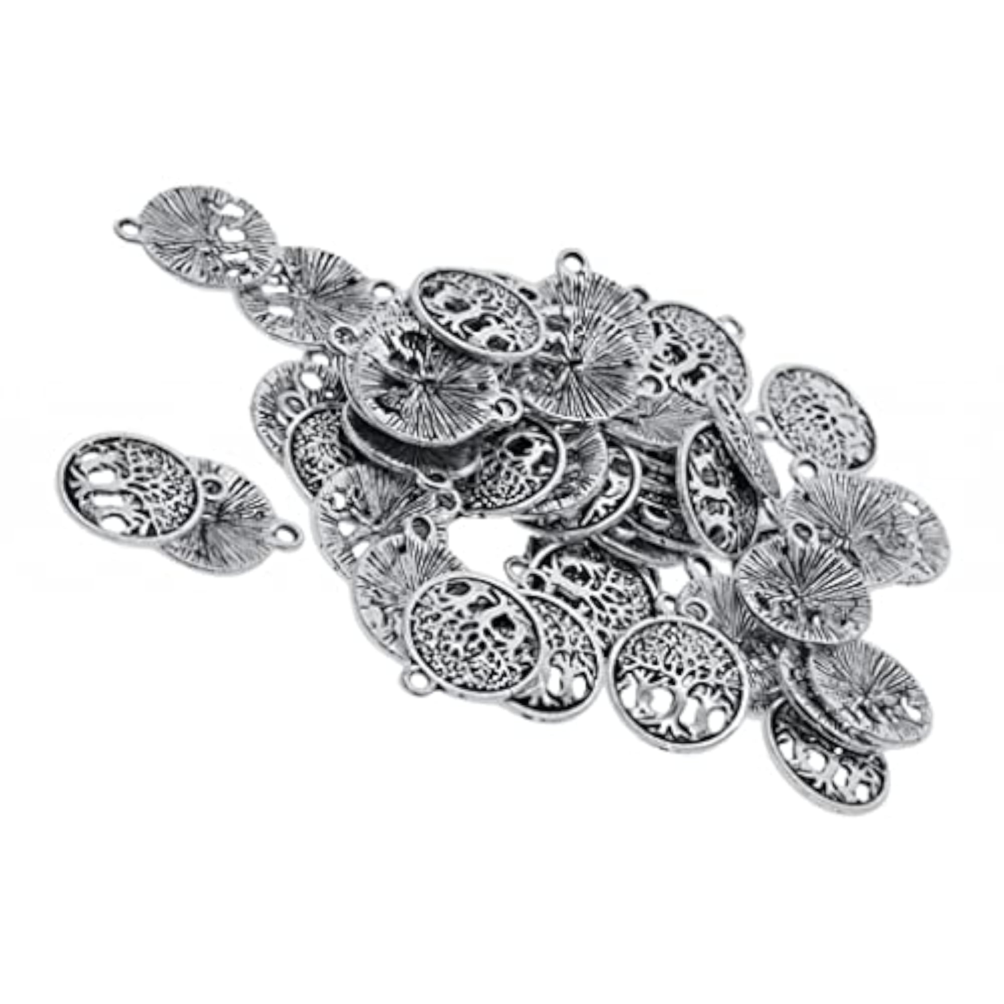 50 Pieces Tibetan Silver Yoga Tree Round Charms