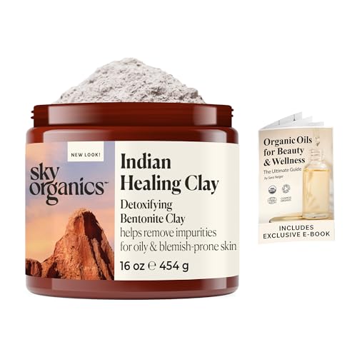 Sky Organics - Indian Healing Clay, 16 oz - Detoxifying Bentonite Clay Powder - Exfoliating Face Mask - Pore Cleaner - Combination & Oily Skin - Natural, Vegan & Cruelty Free - Skin Care & Self Care