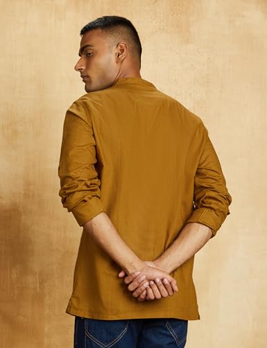 Image of Amazon Brand - Symbol Men's 100% Cotton Solid Short Length Casual Kurta - Regular Fit (Available in Plus Sizes)