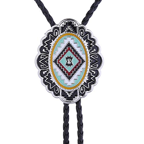Image of Bolo Tie for Men Women Cowboy Turquoise Celtic Natural Tiger Eye Stone Longhorn Bull Western Leather Bolo Necktie