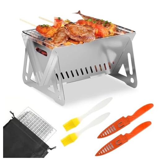 Barbecue Portatile - Griglia Portatile - Barbecue Portatile a Carbone, BBQ, 21×16×13 cm, Acciaio Inossidabile, Facile Montaggio/Smontaggio, con Borsa, Spazzola e Coltello, per 1-2 Persone