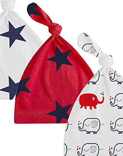 Image of A.T.U.N. (ALL THINGS UBER NICE) Unisex Kids Cotton Printed Knot Hats for Baby Boys and Girls (Pack of 3)