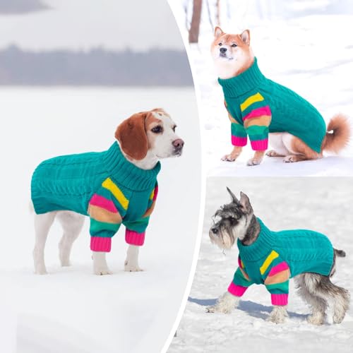 Image of Dog Sweater for Small Dogs, Turtleneck Pullover with Sleeve, Green M