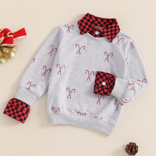 Toddler Boy Girl Christmas Turndown Collar Sweatshirt Candy Cane Print Long Sleeve Tops for Fall Winter3