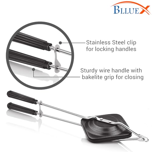 Image of Pop Up Sandwich Maker for Gas Stove Non Stick | Compatibility with Gas Stoves | Flame-Proof Design | Crispy Toasted Bread Sandwich Maker | Long-lasting Heat Resistant Handle | Black