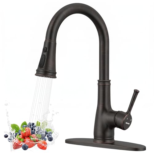 Image of WEWE Vintage Kitchen Faucet with Pull Down Sprayer, Stainless Steel 1 or 3 Hole High Arc Single Handle Antique Sink Faucet for Classic Modern Ktichen, Oil Rubbed Bronze Bar & Prep Sinks