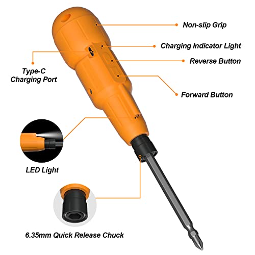 Eravor 3.6V Electric Screwdriver Cordless, Rechargeable Power Screwdrivers Set, Cordless Screwdriver Tool Kit W/Led, 1/4" Hex Magnetic Bit Holder, Automatic & Manual Dual Use For Home Repairs #TOP2