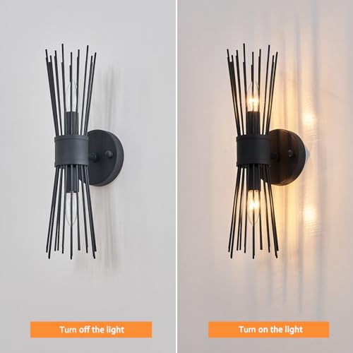 Image of Modern Black Wall Sconce 17 Inch Metal Wall Mounted Lamp Indoor Wall Light for Kitchen Bedroom Living Room Dinning Room Foyer Entry Bathroom Hallway E12 Bulb Socket