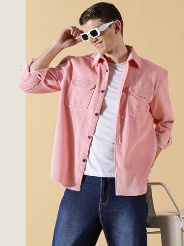Image of Thomas Scott Men's Premium Spread Collar Double Pocket Corduroy Oversized Shackets