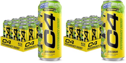 Image of C4 Performance Energy Drink | JOLLY RANCHER Green Apple | Zero Sugar Carbonated Preworkout Energy | 200mg Caffeine with Beta Alanine | 16 Fl Oz (24 Pack)