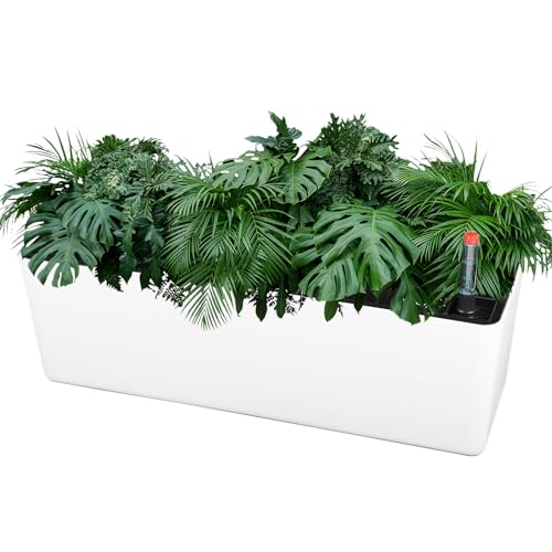 CPROSP 40cm Selbstbewässerung Blumentopf Rechteckig mit Wasserstandsanzeigen, Selbstwässernder Blumentopf Wasserspeicher mit Topf System Blumenampel, Hängeblumentöpfe mit Drainagelöchern