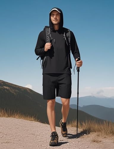 Image of Mens Long Sleeve Athletic Hoodie Sun Protection Gym Workout Shirt for Hiking Running Fishing