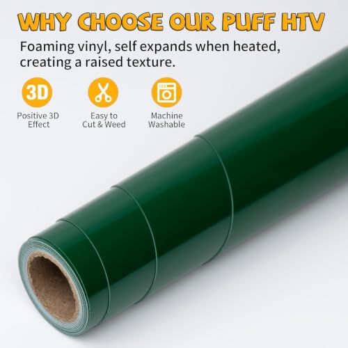 Image of VinylRus Heavy Duty Puff HTV Heat Transfer Vinyl Roll, Green, 12 inch x 5FT