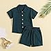 Boys Cotton Linen 𝐏a𝐣ama Set Toddler Baby Short Sleeve Button Down Shirts and Shorts Matching (Dark Green, 4-5 Years)