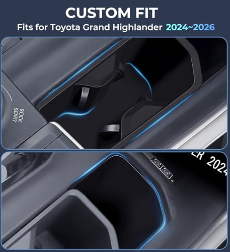 Image of 2 Pack Center Console Cup Holder Inserts for Toyota Grand Highlander 2026 2025 2024, Interior Accessories Silicone Car Cup Holder for 2024-2026 Grand Highlander, Black