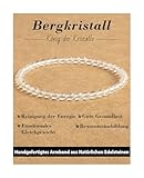 Landorilo Naturstein Perlen Heilstein Armband aus 4mm Runde Steinperlen, Yoga Armbänder für Damen Herren, Glücksarmband, Exquisite Geschenke, Ersatzperlen Inklusive(R Bergkristall)