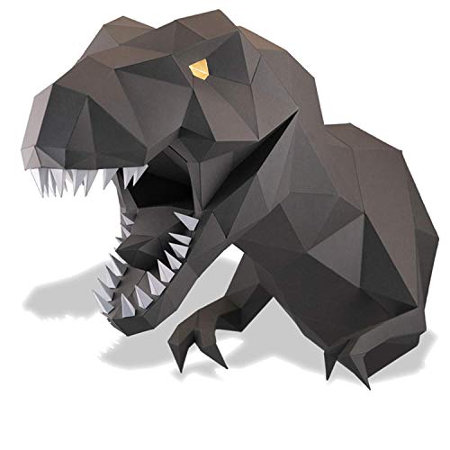 Paperraz DIY 3D Dinosaur Dino Head Animal PaperCraft Building Kit Wall Mount - NO Scissors Needed