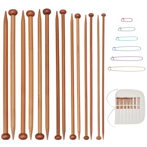 EVERJOYCRAFT 14pcs 7 Pairs Natural Bamboo Knitting Needles