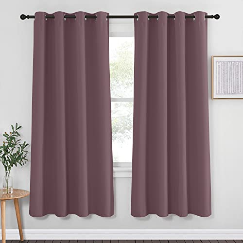 NICETOWN Blackout Bedroom Curtain 72 inches Long - Grommet Sound Reducing Window Treatment Privacy Drape Room Darkening Light Blocking for Living Room (Dry Rose, 1 Panel, W52 x L72)