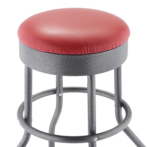 Butaco giratorio de 25 pulgadas de cuero sintético TRINITY para barra de cocina, isla y bar, acabado negro antracita, rojo, juego de 2 miniatura 3