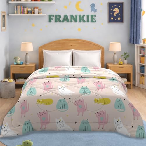 Image of MORADO Glace Cotton AC Comforter /Blanket /Quilt for Double Bed | Ultra Soft & Lightweight | All Season Reversible Comforter | Cozy Bedding for Home & Hotel | Size 90x100 Inches,Cat & Multi,Double