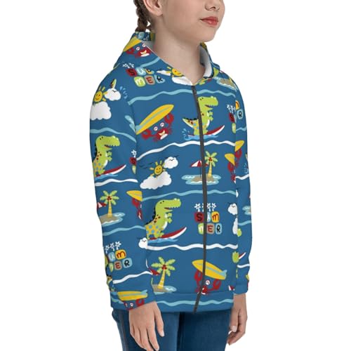 Dinosaur on the Beach Vacation Kids Pullover Hoodies Boys Zip Up Sweatshirts Girls Athletic Clothes with Pocket4